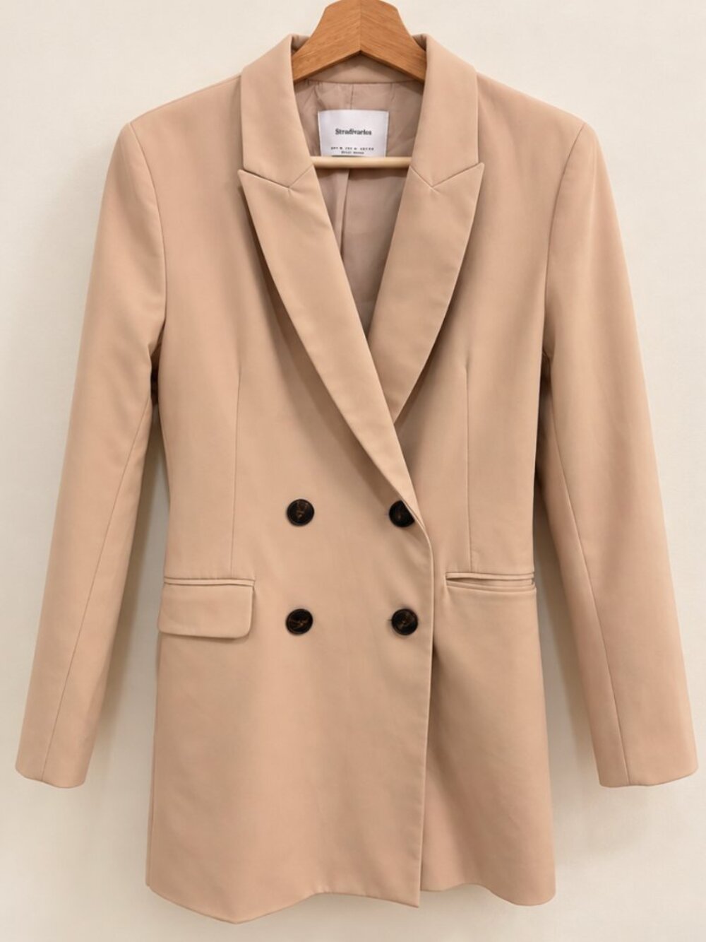 Stradivarius Beige Double-Breasted Blazer